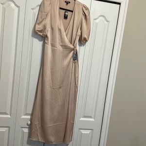 Beige midi satin dress